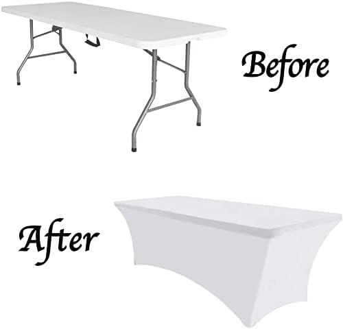 MDS® Pack of 15 Spandex Tablecloth 6FT Tight Fitted Stretch Table Cover – Washable Wrinkle-Free Reusable Elastic Patio Tablecloth for Wedding, Party, Banquet, Trade Show, Event Décor - White - Image 5