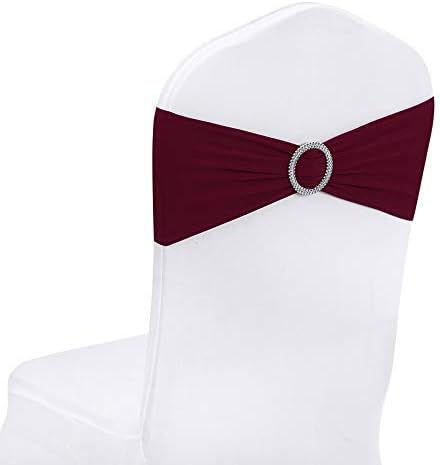 Peomeise 100pcs Burgundy Spandex Chair Sashes with Buckle Slider for Wedding, Party Decoration by Peomeise