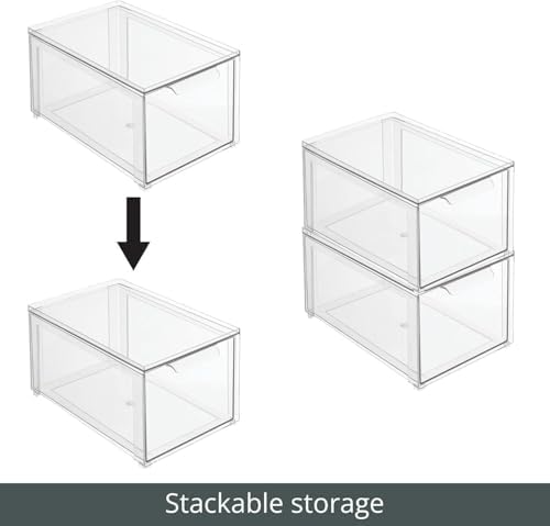 mDesign Plastic Stackable Bathroom Storage with Pull Out Bin Organizer Drawer for Cabinet, Vanity, Shelf, Cupboard, Cabinet, or Closet Organization - Lumiere Collection - Clear - Image 4