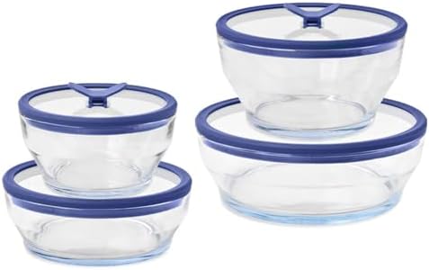 Anyday 8-Pc Microwave Cookware Food Storage Set, Glass Lids (Blueberry) | Microwave-Safe Reheating, Cookware, Plastic-Free Containers, Stackable Airtight Steamer, Vented Lid, Steaming Vegetables by Anyday