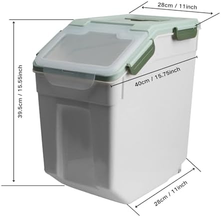 2 Pack Large Flour Storage Container 50 lb Airtight Rice Storage Container with Lid, Wheels, Measuring Cup, Scoop, Plastic Flour Sugar Bin Organizer for Grain Cereal, Rice Dispenser (Green) - Image 2