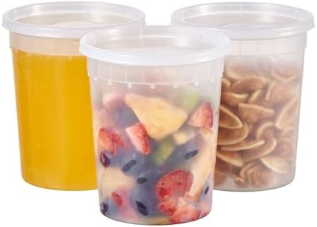 32 oz Heavy Duty Large Round Deli Food/Soup Plastic Containers w/Lids BPA free (200) by Unknown