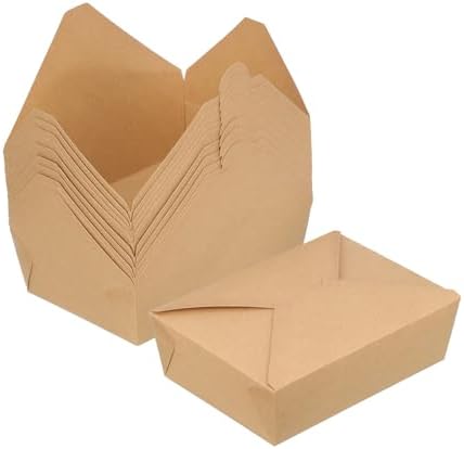 68 oz Take Out Food Containers 100 Pack, Disposable Kraft Paper To Go Containers Boxes, Microwaveable Leak and Grease Proof Take Out Boxes for Restaurant, Catering and Party by GHEIR