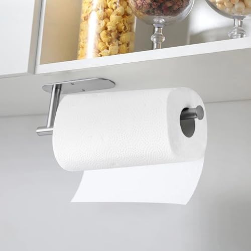 Paper Towel Holder Under Cabinet, Kitchen Paper Towel Holder Wall Mount, Self Adhesive Paper Towel Bar Under Counter Hanging Tissue Roll Dispenser for Kitchen Bathroom Organize, Sliver by Quxezz