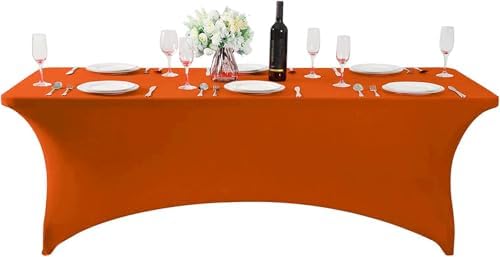 MDS® Pack of 2 Spandex Tablecloth 4FT Tight Fitted Stretch Table Cover – Washable Wrinkle-Free Reusable Elastic Patio Tablecloth for Wedding, Party, Banquet, Trade Show, Event Décor - Orange - Image 3