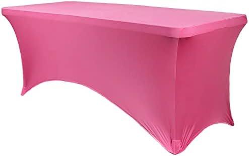 YOUR CHAIR COVERS - 8ft Fuchsia Rectangular Spandex Table Covers Fitted Tablecloth Wedding Event Patio Decorations Elastic Fabric Stretch for Folding Table by YourChairCovers