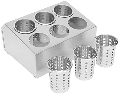 Commercial Utensil Holder, 6 Holes Flatware Cylinder Holder Stainless Steel Utensil Storage Caddy Drying Rack Countertop Silverware Organizer for Restaurants, Catering (6 Holes) - Image 5