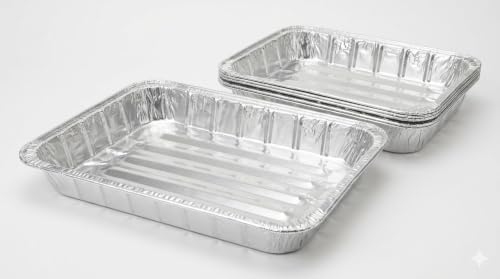 DCS Deals Pack of 50 Disposable Aluminum Broiler Pans – Good for BBQ, Grill Trays – Multi-Pack of Durable Aluminum Sheet Pans – Ribbed Bottom Surface - (Pack Of 50 - Mini Broiler Pan) - Image 5