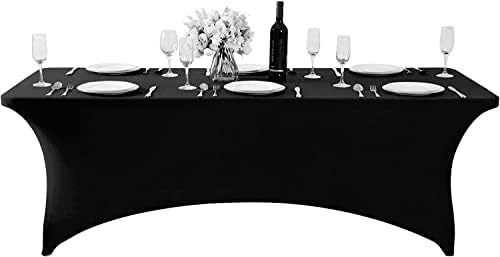 MDS® Pack of 12 Spandex Tablecloth 4FT Tight Fitted Stretch Table Cover – Washable Wrinkle-Free Reusable Elastic Patio Tablecloth for Wedding, Party, Banquet, Trade Show, Event Décor - Black - Image 2