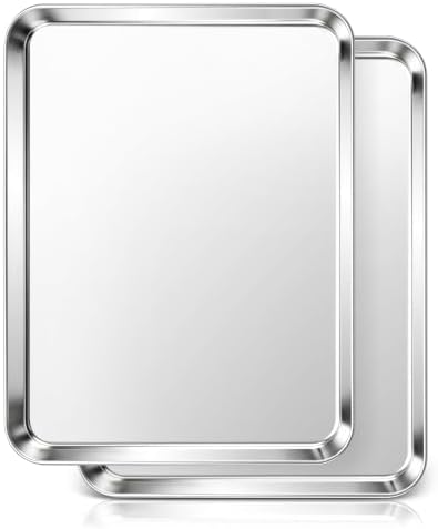 Stainless Steel Baking Sheet, 16" x 12" Cookie Sheet Pans, 2-Pack | Jelly Roll Pan Set for Baking Roasting Cooking, Heavy Duty & Non-Toxic, Easy Clean & Dishwasher Safe by Unknown
