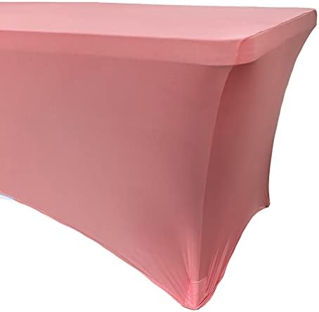 YOUR CHAIR COVERS - 8ft Coral Rectangular Spandex Table Covers Fitted Tablecloth Wedding Event Patio Decorations Elastic Fabric Stretch for Folding Table - Image 3