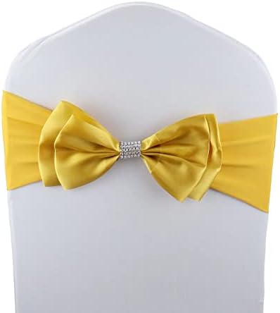 6 PCS Double Bows Stretch Chair Sashes, for Wedding Party Chair Cover Decoration, Spandex Stretch Chairs Bands (Pack of 6 Gold) by MYS+QiQi