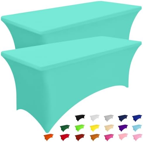 Smiry 2 Pack Spandex Table Cloth 6FT, Elastic Fitted Aqua Tablecloth by Smiry