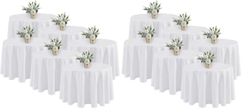Fitable 12 Pack White Round Tablecloths - 120 Inches in Diameter - Stain Resistant and Washable Table Clothes, Polyester Fabric Table Covers for Wedding, Party, Banquet, Formal Events by Fitable