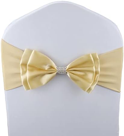 12 PCS Double Bows Stretch Chair Sashes, for Wedding Party Chair Cover Decoration, Spandex Stretch Chairs Bands (Pack of 12 Champagne) by MYS+QiQi