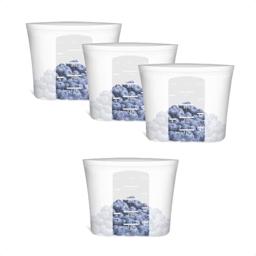 Reusable Snack Bags, 4 Pack, Stand Up 100% Silicone Reusable Storage Bag, Ziplock Silicone Food Storage Containers Snack Size, Freezer Microwave Oven Dishwasher Safe, Translucent, 16oz by Annaklin