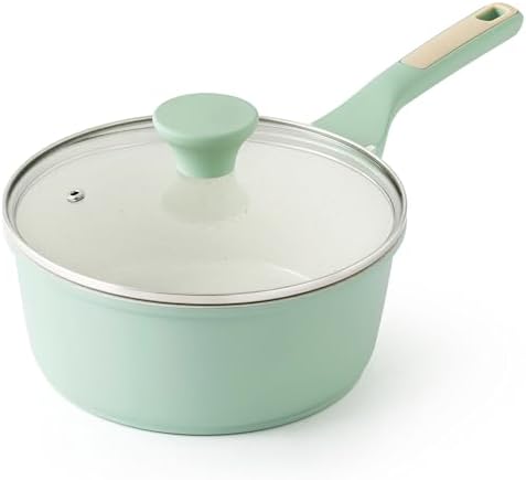 SENSARTE Ceramic Nonstick Saucepan with Lid 2.0QT, PTFE/PFAS Free, Green by SENSARTE