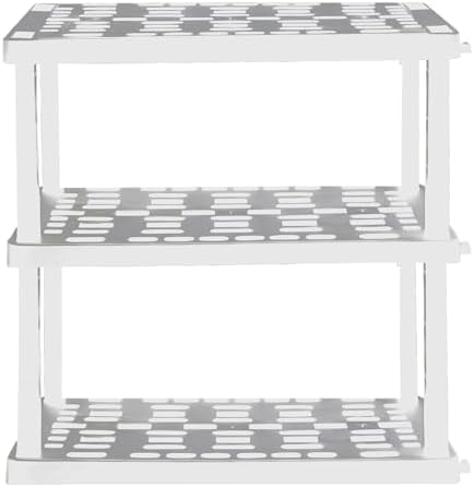 Oskar Heavy Duty Plastic Storage Shelves- for Garage, Kitchen, Bathroom Basement Kids Room, Stackable 3-Tier White, Organizer Rack for Books Shoes, Toys, Pantry, Cleaning and Closet Organization by Koolatron