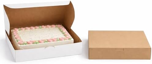 Reversible Bakery Boxes 19 x 14 x 5 in, No Window Lock Corner Sheet Cake and Catering Boxes with Front Tuck Lock & Side Clips, Kraft or White Exterior, Microwavable, 50 Pack by FCMeyerPackagingLLC