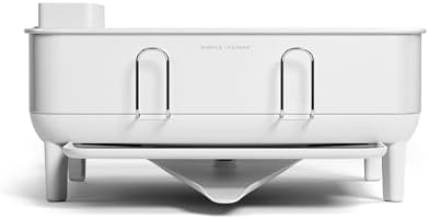 simplehuman Steel Frame Dishrack, Compact Dish Drying Rack for Small Kitchens, 360º Easy Drain Swivel Spout, Anti-Residue Coating, Moisture Control Surface, White - Image 2