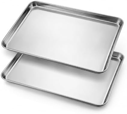 Stainless Steel Baking Sheet, 19.7" x 13.8" Cookie Sheets, 2-Pack | Large Sheet Pan Set for Baking Roasting Cooking, Heavy Duty & Non-Toxic, Easy Clean & Dishwasher Safe by Unknown