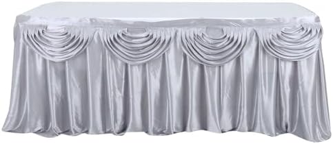 Efavormart Silver Satin Double Drape Table Skirt for Kitchen Dining Catering Wedding Birthday Party Decorations Events 14ft - Image 6