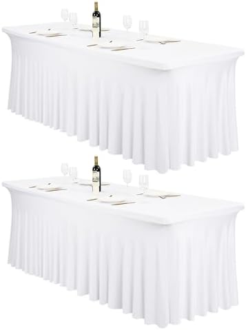 2 Pack White Spandex Table Skirts for 8 Ft Rectangular Tables by FXKS