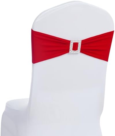 Joccun 30 PCS Spandex Chair Sashes Bows Stretch Chair Cover Band with Buckle Slider Universal Elastic Chair Ties for Wedding Banquet Party Event Decoration (Ruby) by Joccun