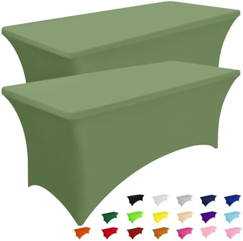 Smiry 2 Pack Spandex Table Cloth 5FT, Elastic Fitted Sage Green Tablecloth by Smiry