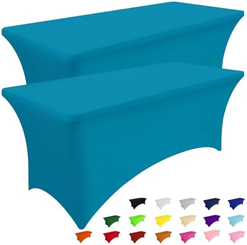 Smiry 2 Pack Spandex Table Cloth 6FT, Elastic Fitted Teal Tablecloth by Smiry