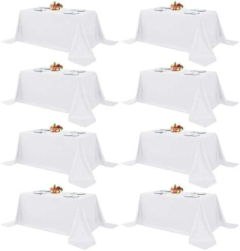 Fitable 8 Pack White Table Cloths 90x132 Inch for 6 Foot Rectangle Tables by Fitable