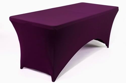 MDS® Pack of 2 Spandex Tablecloth 8FT Tight Fitted Stretch Table Cover – Washable Wrinkle-Free Reusable Elastic Patio Tablecloth for Wedding, Party, Banquet, Trade Show, Event Décor - Eggplant by MDS