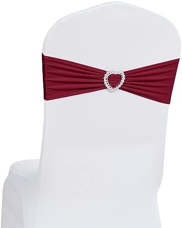 Pack of 120 Spandex Chair Sashes Bows Stretch Chair Cover Band with Buckle Slider Universal Elastic Chair Ties for Wedding Banquet Party Event Decoration (Burgundy) by Howhic