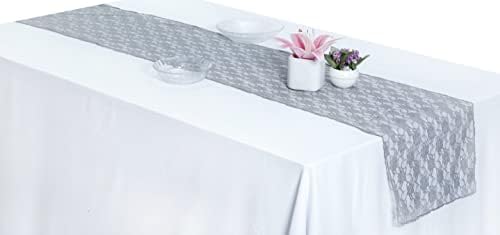 MDS Pack of 25 Wedding 12 x 108 inches Lace Table Runner for Wedding, Decorations for Birthday Parties, Banquets, Graduations, Engagements, and Runners fit Rectangle Round Table - Silver Gray - Image 3