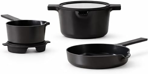 Alva Neat 5-Piece Ceramic Coated Aluminum Nesting Cookware Set, Black Color by Alva
