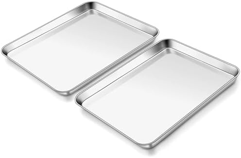 Homikit Stainless Steel Quarter Sheet Pan Set for Toaster Oven, 9x13 Inches | 2 Pack Cookie Sheets for Baking, Small Baking Pans, Metal Bacon Trays, Non Toxic, Non Stick, Dishwasher Safe, Rust Free by Homikit