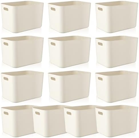 Zopeal Plastic Storage Bins 10 Pcs White Pantry Organizer Bins Small Baskets Storage Containers for Home Kitchen (14 x 10.5 x 9.5 Inch) by Zopeal
