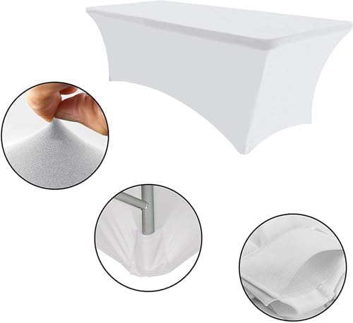 MDS® Pack of 2 Spandex Tablecloth 4FT Tight Fitted Stretch Table Cover – Washable Wrinkle-Free Reusable Elastic Patio Tablecloth for Wedding, Party, Banquet, Trade Show, Event Décor - White - Image 4
