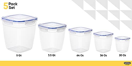 Superio Plastic Food Storage Container Set, BPA Free, Sealed Containers with Airtight Lids for Pnatry, Cupboard, and Fridge- Microwave and Dishwasher Safe (10) (5-Pack) - Image 3
