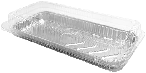 PACTOGO 12" x 5" x 1" Disposable Aluminum Foil Oblong Danish Cake Pans with Clear Hinged Lid Container - Ideal Baking Tins for Sweets, Cakes, Cookies, Brownies (Pack of 100) by PACTOGO