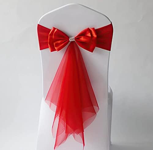 50Pcs Stretch Satin Chair Sashes Bows Chair Bands Decor for Hotel Wedding Reception Party Event Chair Cover Decoration Red by SXXLDNG