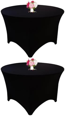 2 Pack 6FT Round Spandex Tablecloth 72" Round Elastic Table Cover Washable Wrinkle Resistant Fitted Table Cloth for Wedding Party Birthday Banquet Bar Events(Black) by JALANCY