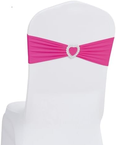 Pack of 120 Spandex Chair Sashes Bows Stretch Chair Cover Band with Buckle Slider Universal Elastic Chair Ties for Wedding Banquet Party Event Decoration (Fuchsia) by Howhic