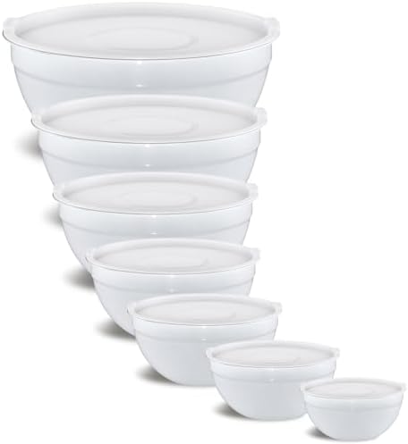 White Mixing Bowls With Airtight Lids,Stainless Steel Bowl,Salad Bowls 7 Piece Colorful Nesting Bowl White Kitchen Accessories,Size 7,3.6,2.7,2.1,1.5,1.1,0.8QT Stackable Design by Onlycooker