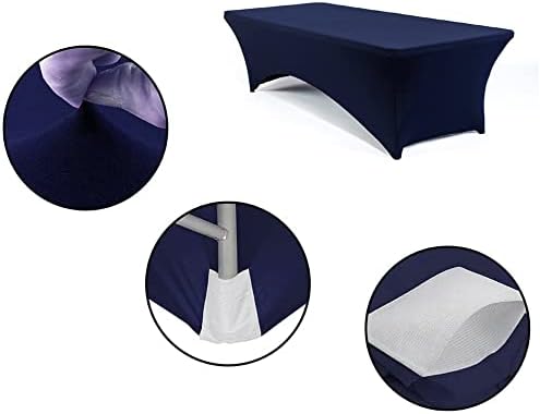 MDS® Pack of 12 Spandex Tablecloth 8FT Tight Fitted Stretch Table Cover – Washable Wrinkle-Free Reusable Elastic Patio Tablecloth for Wedding, Party, Banquet, Trade Show, Event Décor - Navy Blue - Image 4