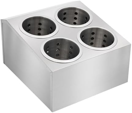 DYNAMI Stainless Steel Kitchen Utensil Holder with 4 Compartments,Commercial Silverware Sorter Silverware Utensil Holder,Perforated Caddy Drying Rack Flatware Organizer Countertop,for Buffets - Image 5
