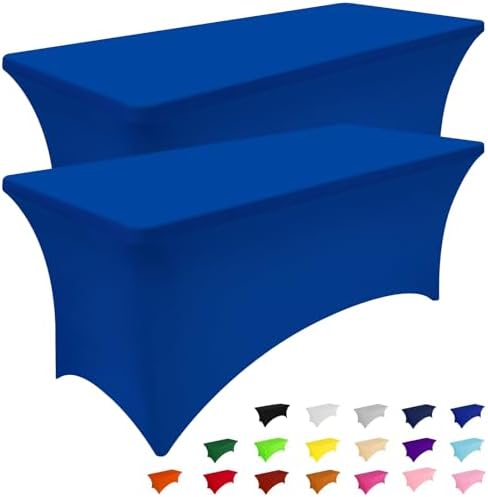Smiry 2 Pack Spandex Table Cloth 8FT, Elastic Fitted Blue Tablecloth by Smiry
