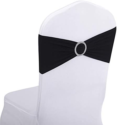 Peomeise 25pcs Black Spandex Chair Sashes with Buckle Slider for Wedding, Party Decoration by Peomeise