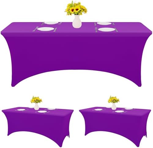HAISIWLKJ 3 Pack Table Cloth 8ft Purple Tablecloths for Rectangle Folding Table Spandex Fitted Stretch Table Cover Wrinkle Resistant Washable Table Protector for Party, Wedding, Banquet, Festival. by HAISIWLKJ