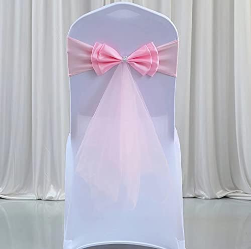 20Pcs Stretch Satin Chair Sashes Bows Chair Bands Decor for Hotel Wedding Reception Party Event Chair Cover Decoration Pink by SXXLDNG